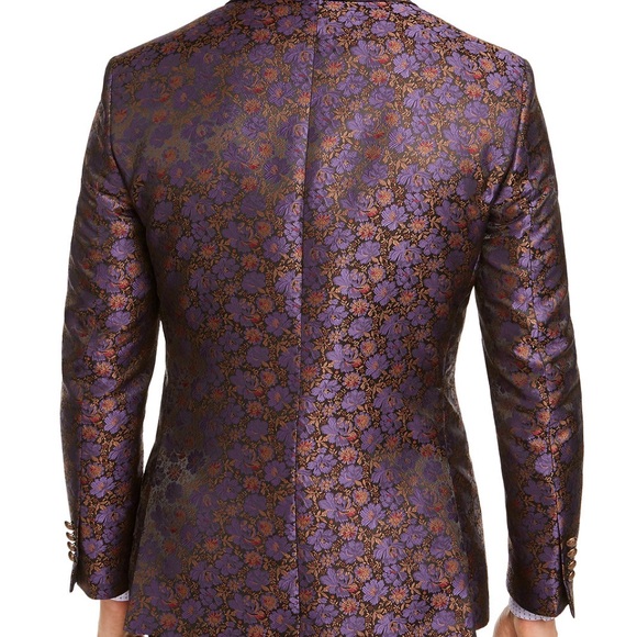 TALLIA Purple and Gold Brocade Tuxedo Blazer - Picture 2 of 11
